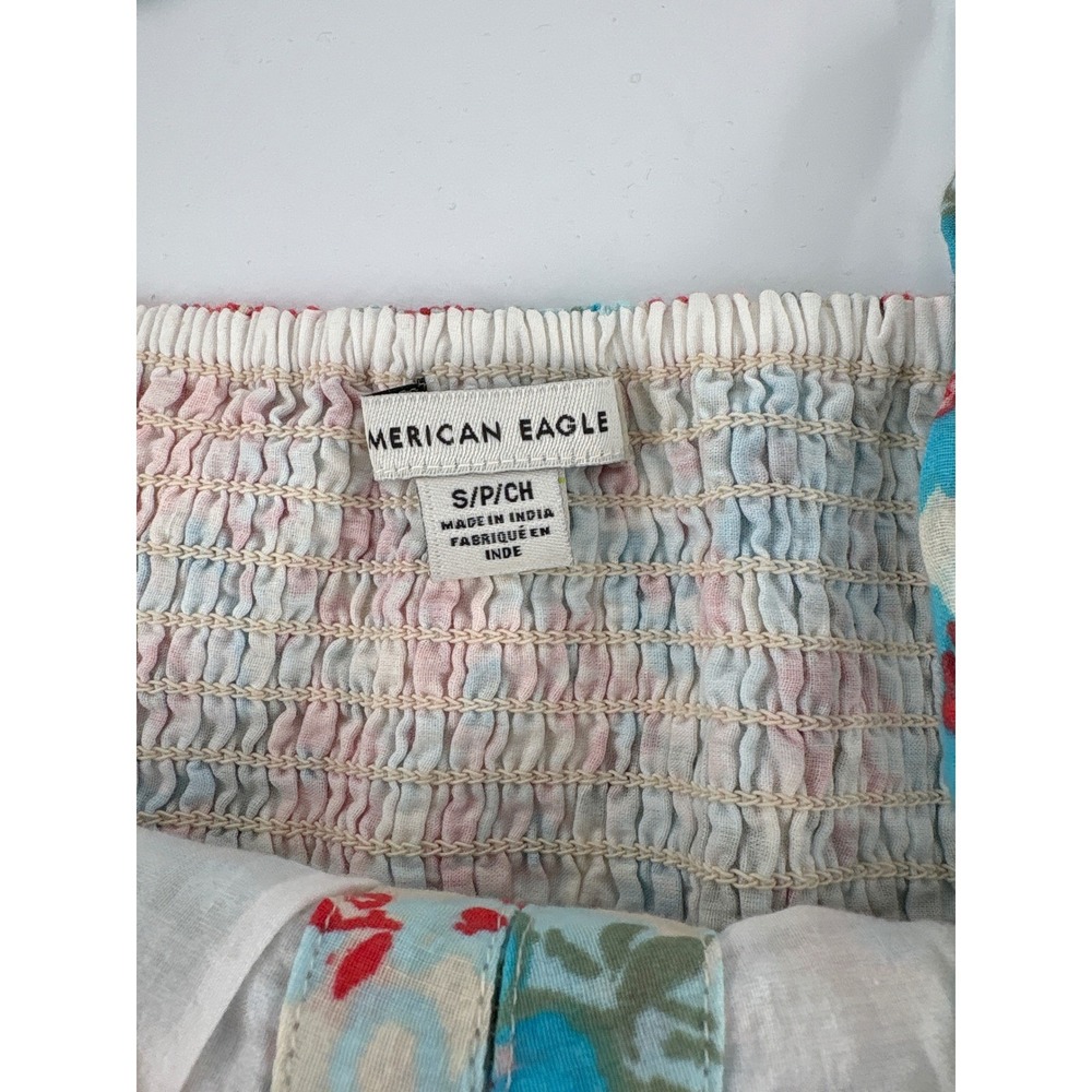 American Eagle Floral Halter Womens Small Blue Babydoll Smocked Y2K - Picture 3 of 5